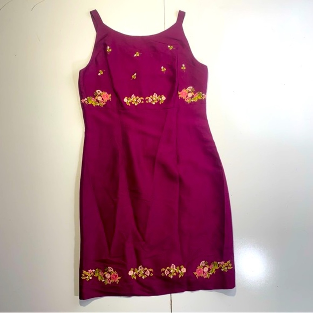 Exclusively Pinkish For Lord & Taylor Vintage 100% Silk Floral Embroidered Dress